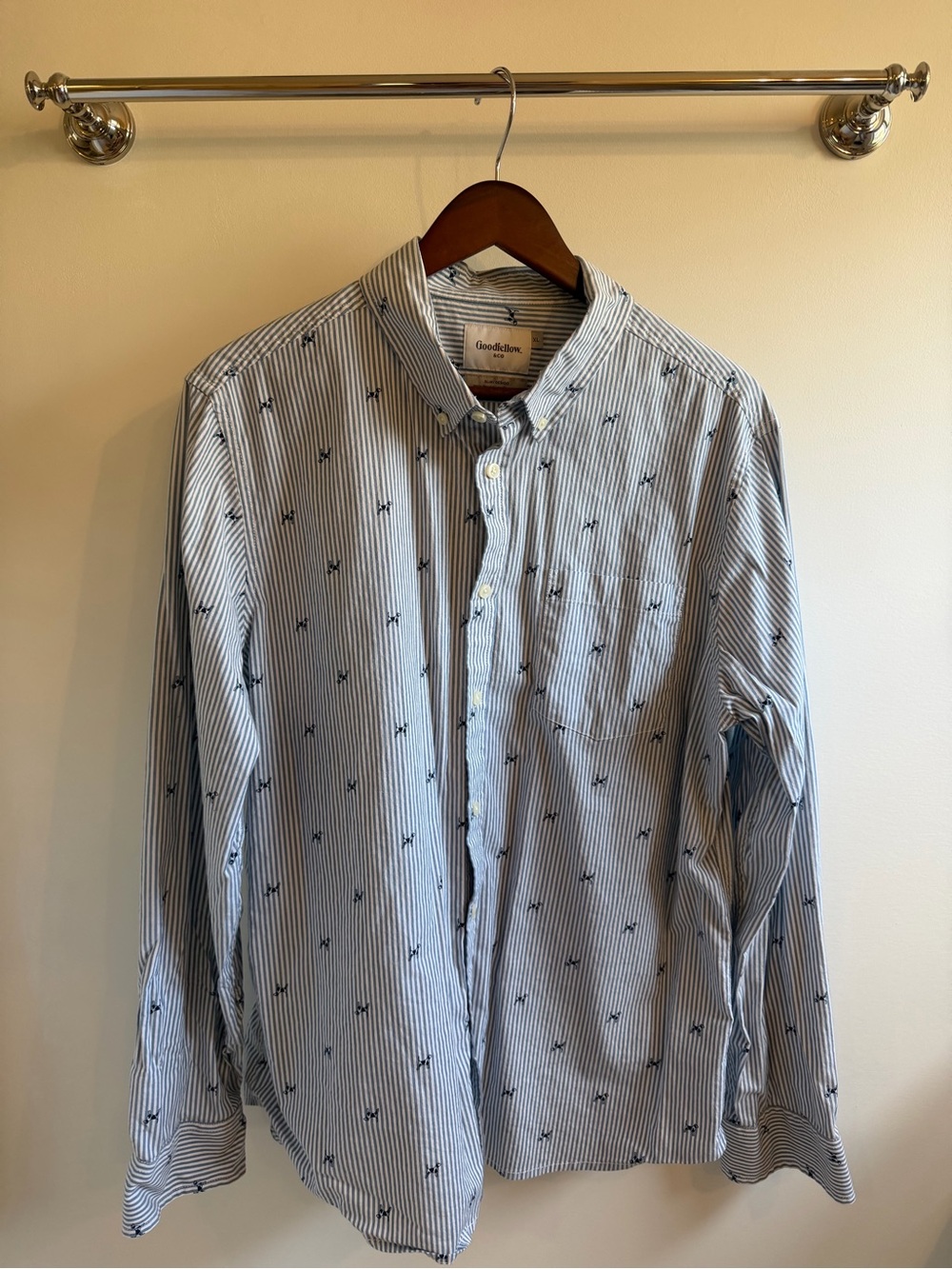 Goodfellow & Co Men’s Blue Stripe Button-Down Shirt with Dog Print